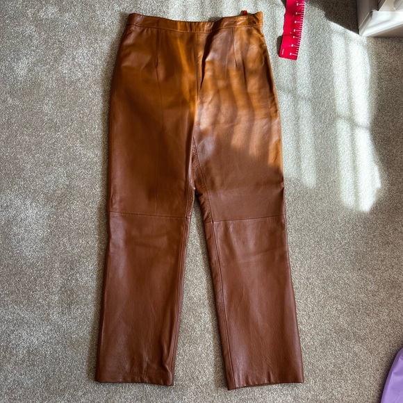 Vintage Caramel Brown Leather Straight Leg Pant US8 - Picture 1 of 3